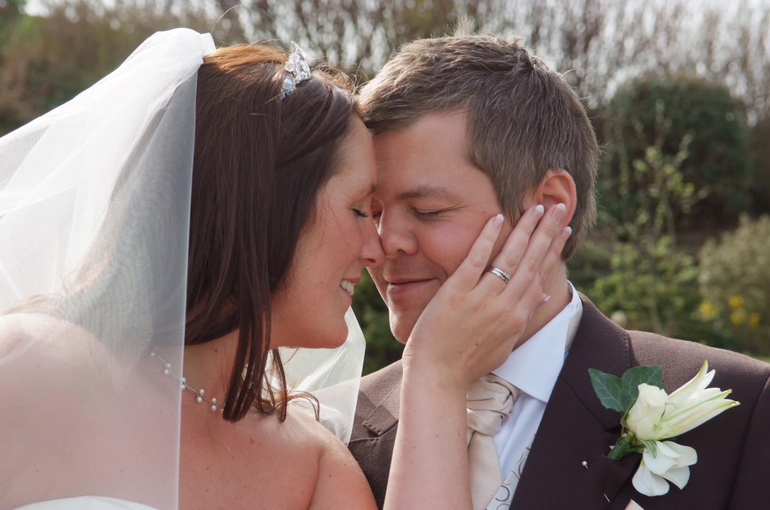 A bride and groom sharing a quiet moment together